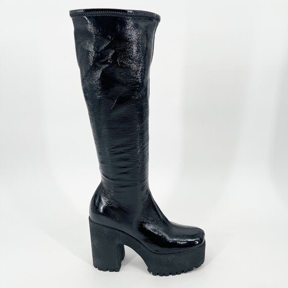 Miu Miu Black Naplak Leather Platform Knee-High Boots IT 36.5 Chunky Lug Sole - Picture 3 of 13